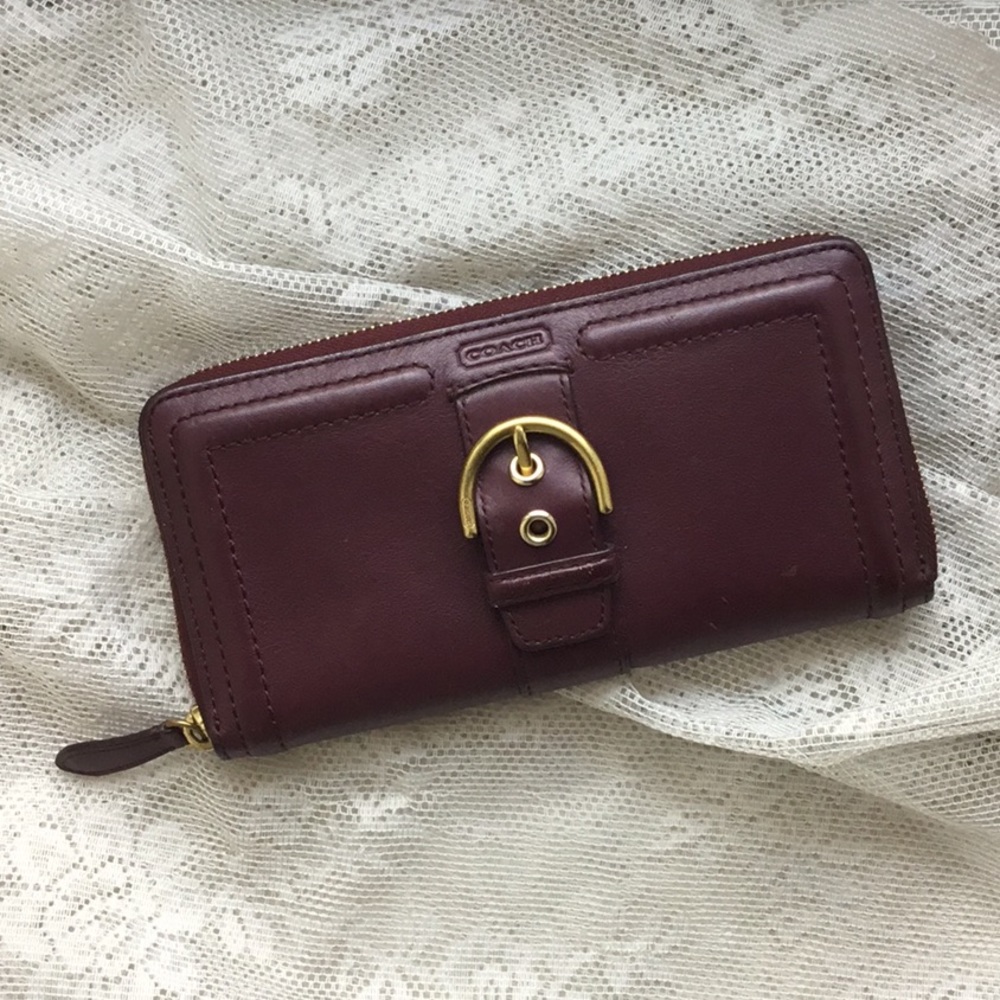 Coach large zipper wallet plum purple